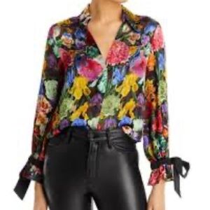 Alice and‎ Olivia 
Randa Tied Blouson-Sleeve Button-Front
Blouse